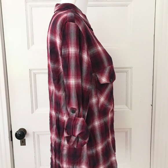 Sanctuary Red Plaid Boyfriend Shirt w/ Snap Front - Picture 5 of 8